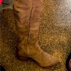 Report over the knee suede boots, new in box.